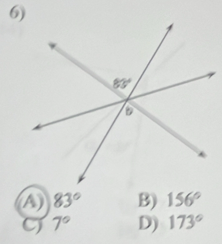 83°
B) 156°
C 7°
D) 173°