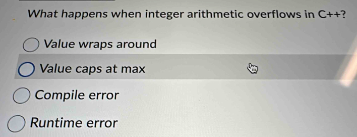 Solved: What happens when integer arithmetic overflows in C++ Value ...