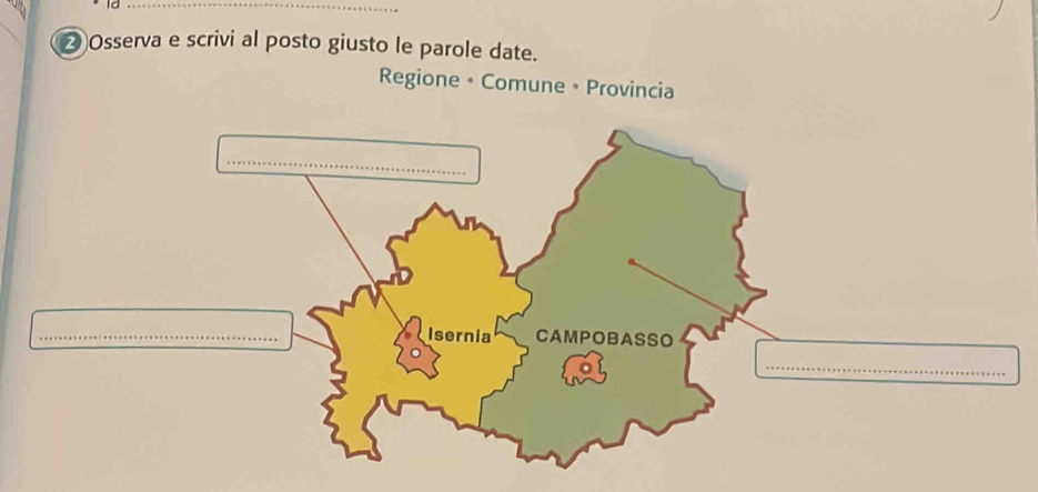 ② Osserva e scrivi al posto giusto le parole date. 
Regione • Comune • Provincia