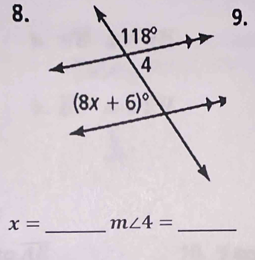 x=
m∠ 4= _