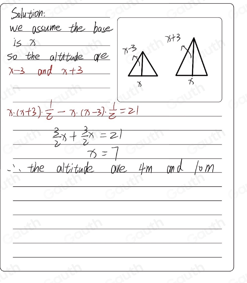 Solved: Two triangles have equal bases. The altitude of one triangle is ...