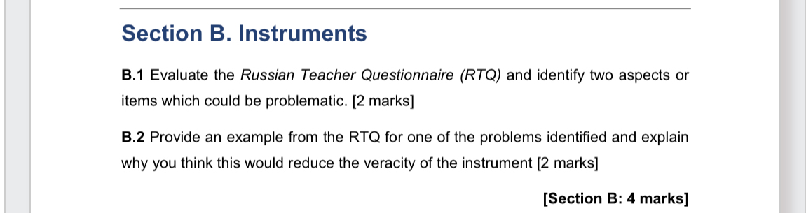 Solved: Instruments B.1 Evaluate the Russian Teacher Questionnaire (RTQ ...