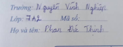 Trường:_ 
Lớp: _Mã số:_ 
Họ và tên:_