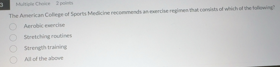 Solved: The American College of Sports Medicine recommends an exercise ...