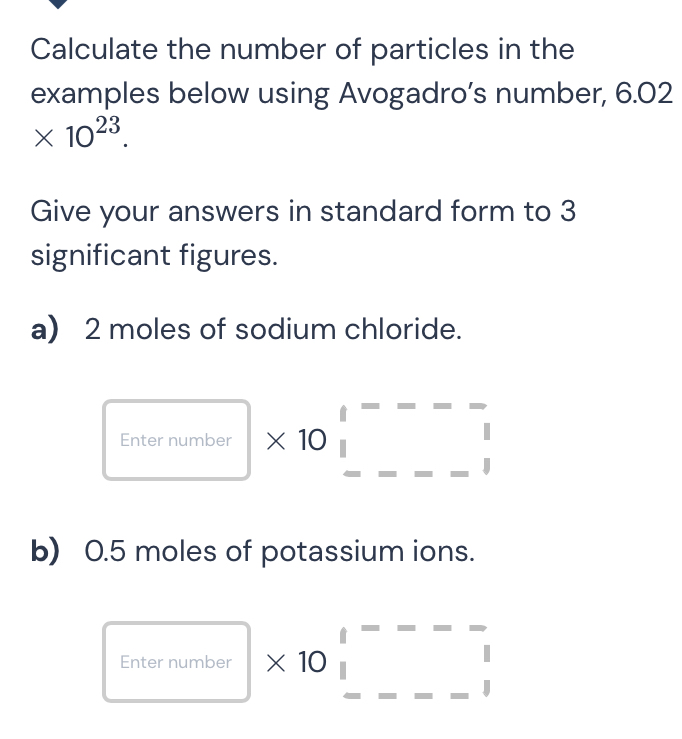Solved: Calculate the number of particles in the examples below using ...