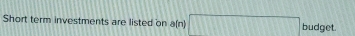 Short term investments are listed on a(n) □ budget