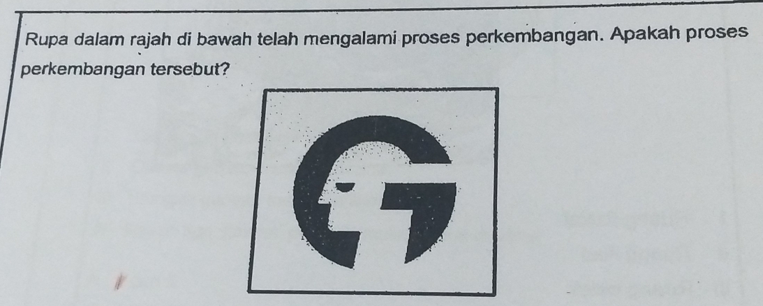 Rupa dalam rajah di bawah telah mengalami proses perkembangan. Apakah proses 
perkembangan tersebut?