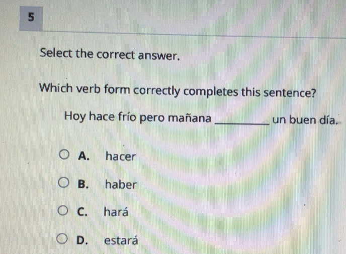 Solved: Select the correct answer. Which verb form correctly completes ...