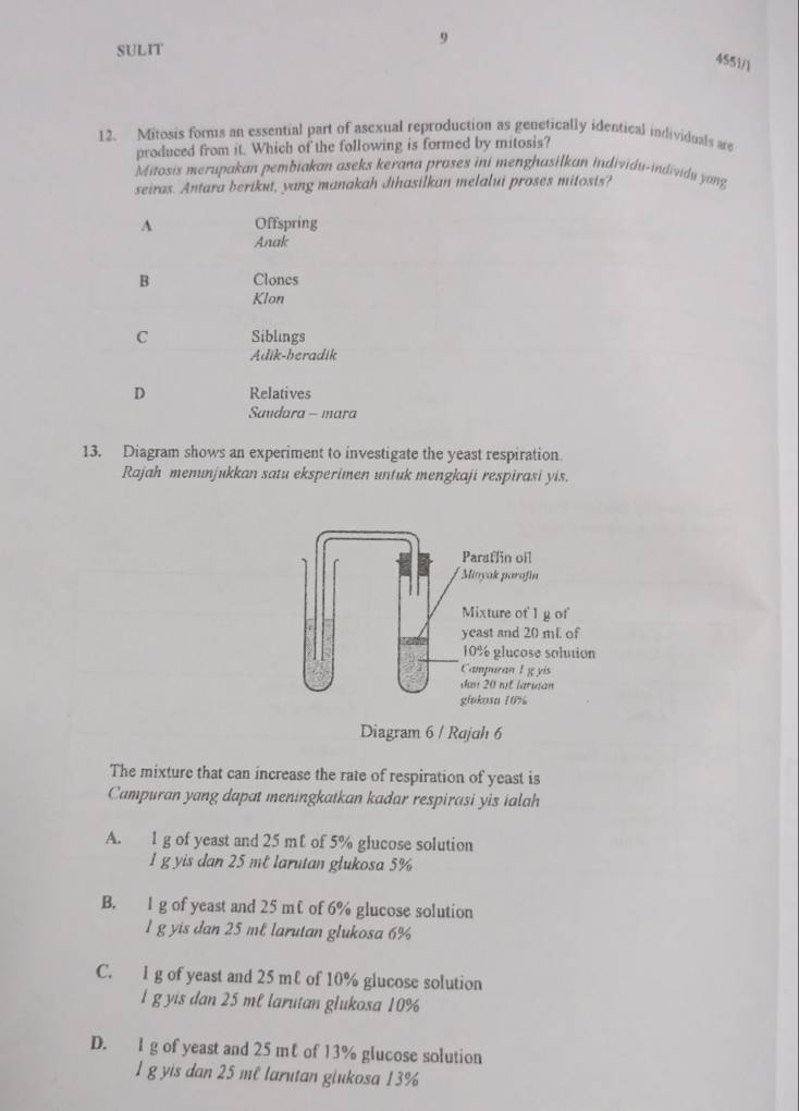 Selesai:SULIT 4551/1 12. Mitosis forms an essential part of asexual ...
