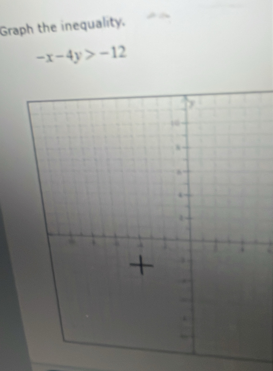 Graph the inequality.
-x-4y>-12