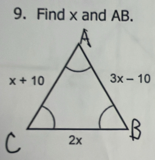 Find x and AB.