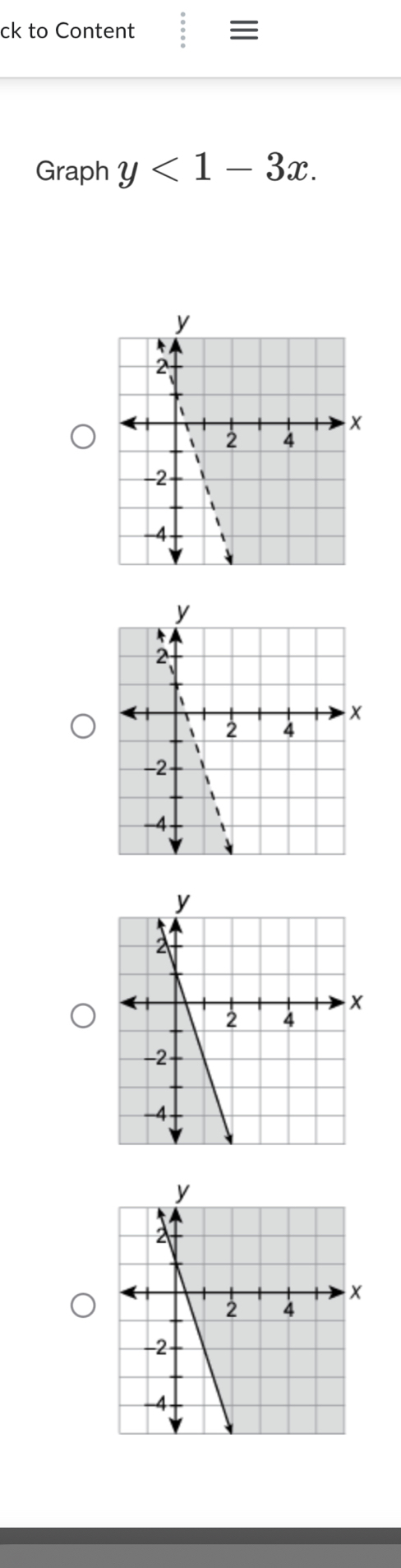 ck to Content 
Graph y<1-3x</tex>.