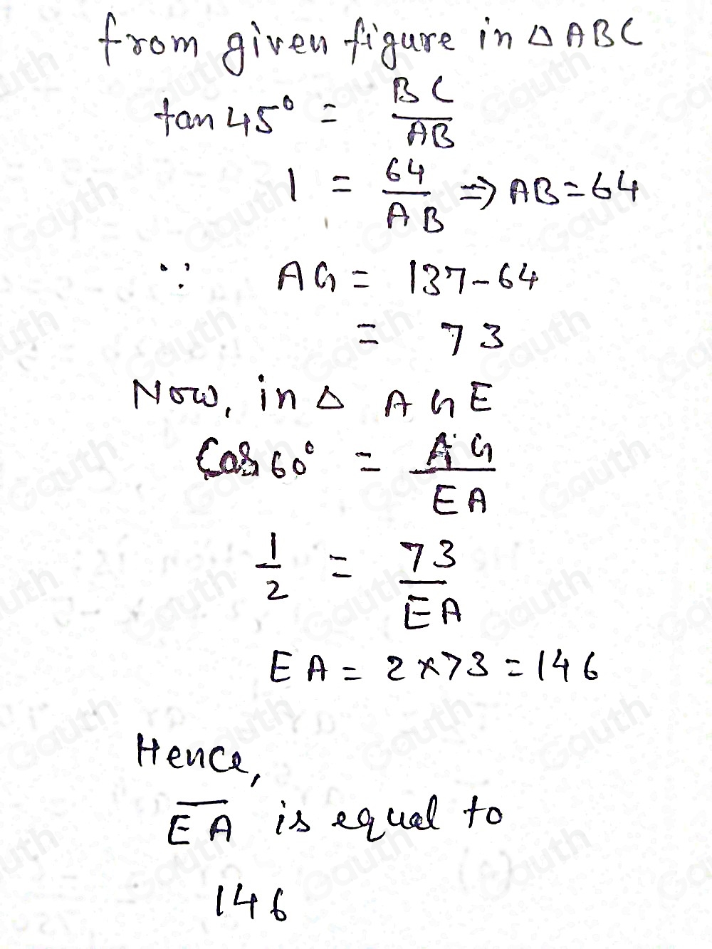 Solved: (05.01 MC) In the figure below, the length of segment CB is 64 ...