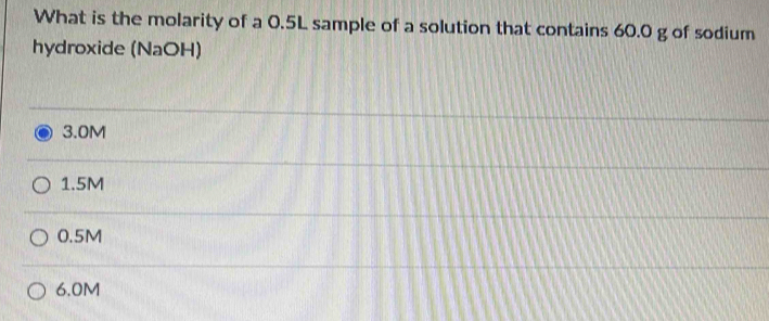 Solved: What is the molarity of a 0.5L sample of a solution that ...
