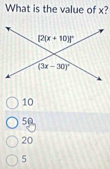 What is the value of x?
10
5m
20
5