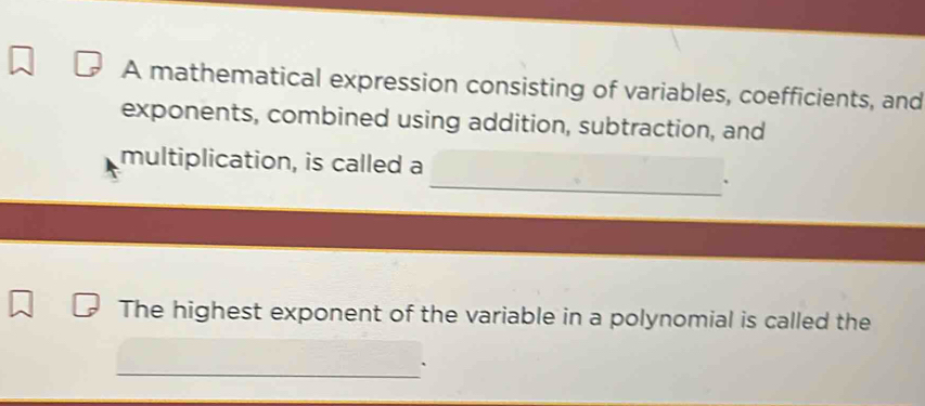 Solved: A mathematical expression consisting of variables, coefficients ...