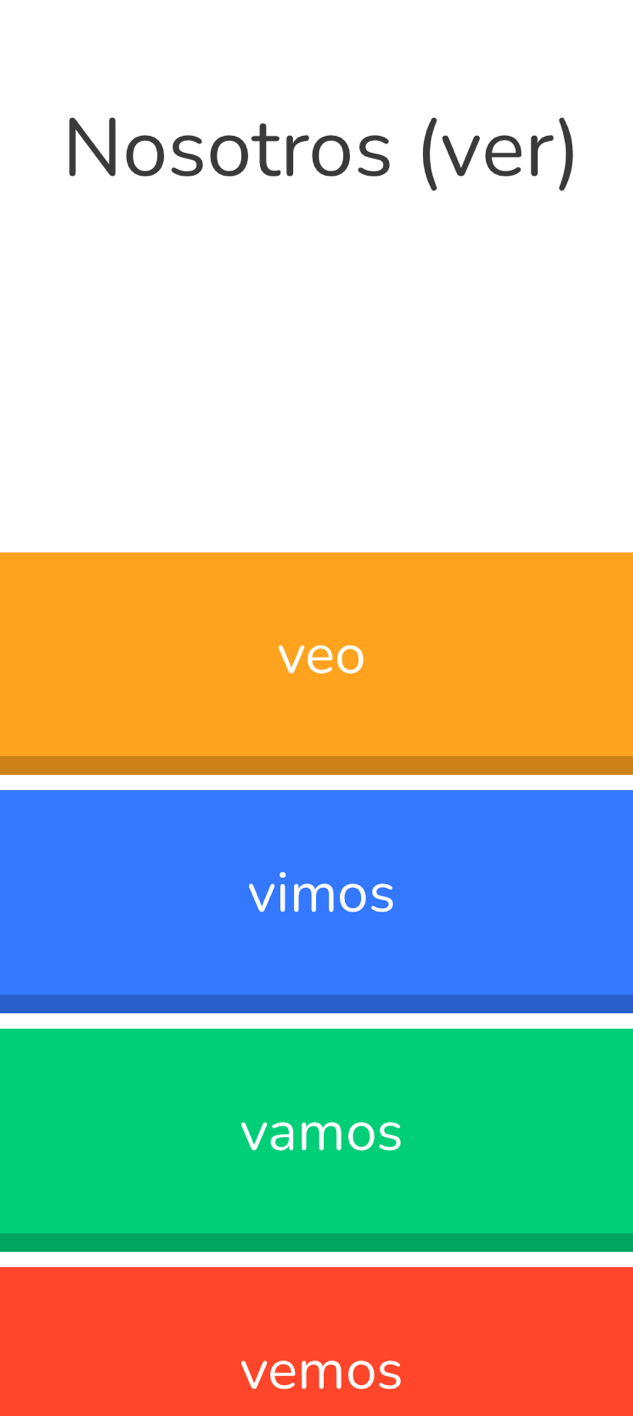 Nosotros (ver)
veo
vimos
vamos
vemos