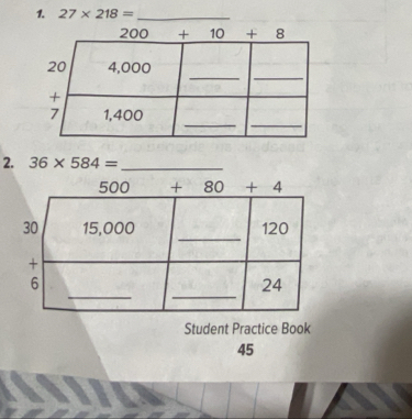 27* 218= _
2. 36* 584= _
Student Practice Book
45