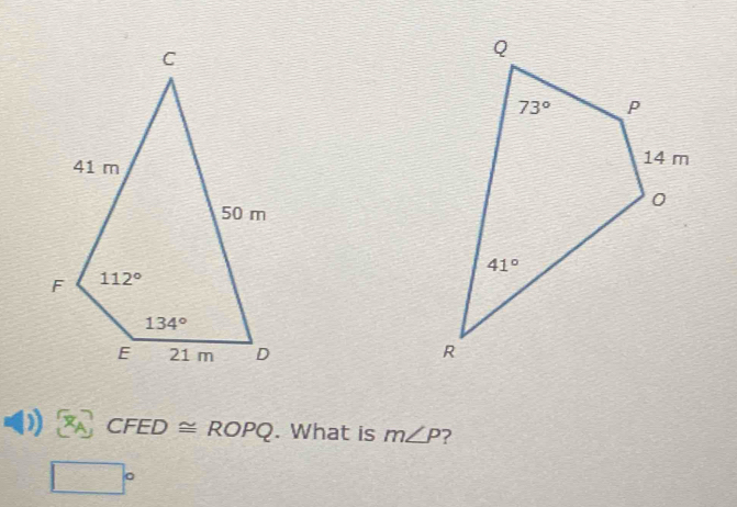 x_A CFED≌ ROPQ. What is m∠ P
□°