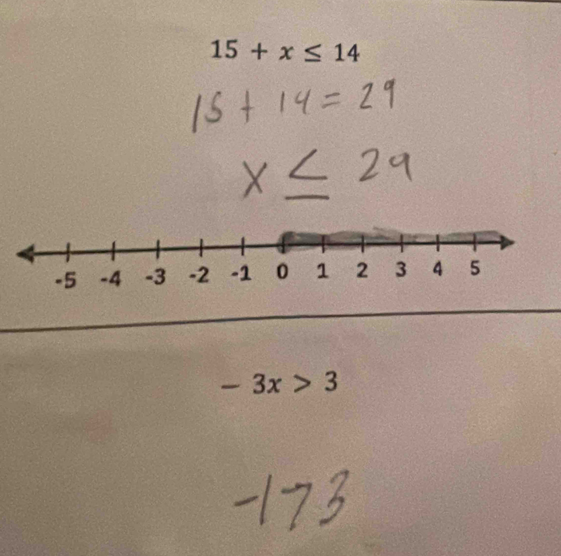 15+x≤ 14
-3x>3