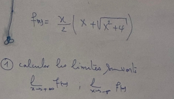 f(x)= x/2 (x+sqrt(x^2+4))
⑦ calcuder lo limtio go vonl
limlimits _xto +∈fty f(x) limlimits _xto -5f(x)