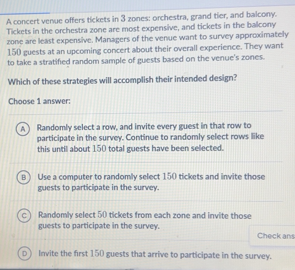Solved: A concert venue offers tickets in 3 zones: orchestra, grand ...