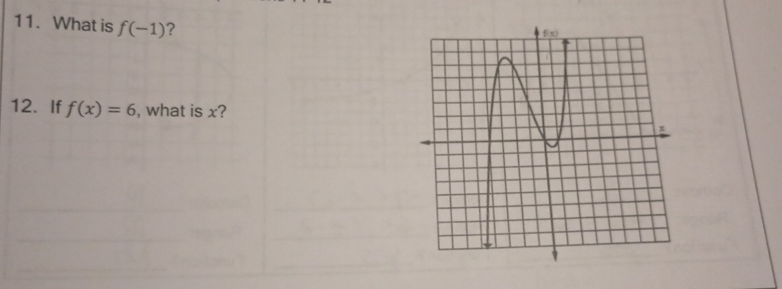 What is f(-1) ? 
12. If f(x)=6 , what is x?