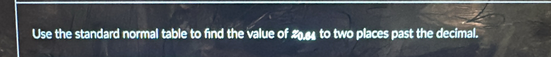 Use the standard normal table to find the value of Znn to two places past the decimal.