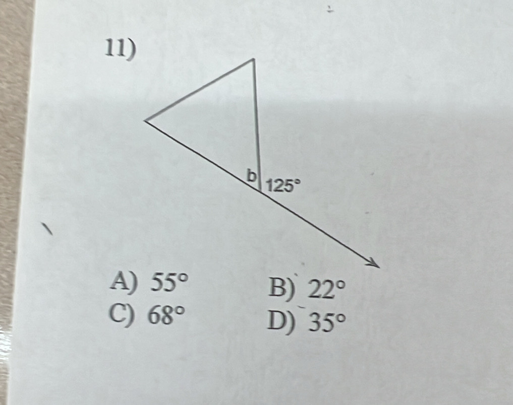 11)
55°
B) 22°
C) 68°
D) 35°