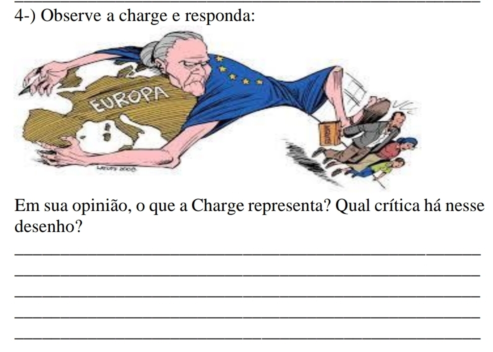 Observe a charge e responda: 
Em sua opinião, o que a Charge representa? Qual crítica há nesse 
desenho? 
_ 
_ 
_ 
_ 
_