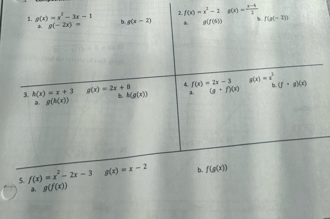 g(x)= (x-4)/2 
5. 
a. g(f(x))