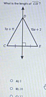 overline CD 7
A) 3
B) 28
a”