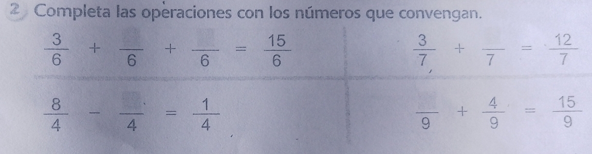 Completa las operaciones con los números que convengan.