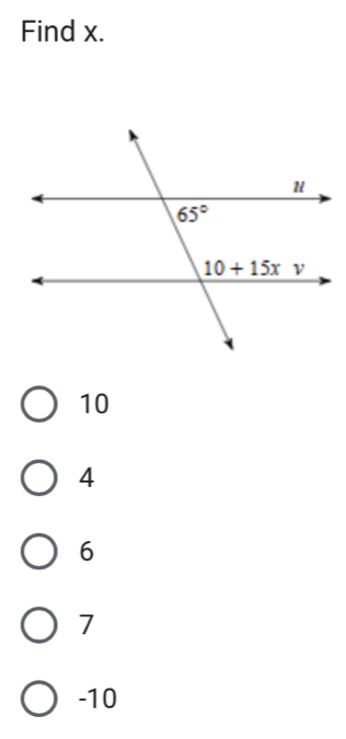 Find x.
10
4
6
7
-10