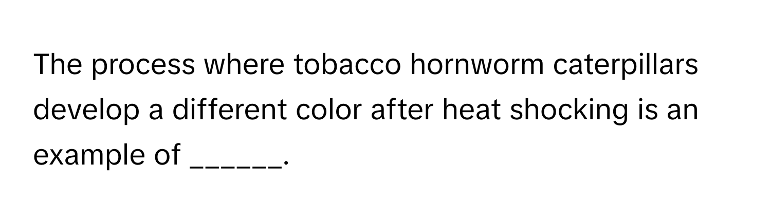 The process where tobacco hornworm caterpillars develop a different color after heat shocking is an example of ______.