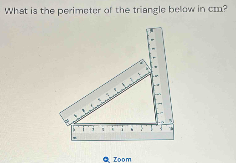 What is the perimeter of the triangle below in cm? 
+ Zoom