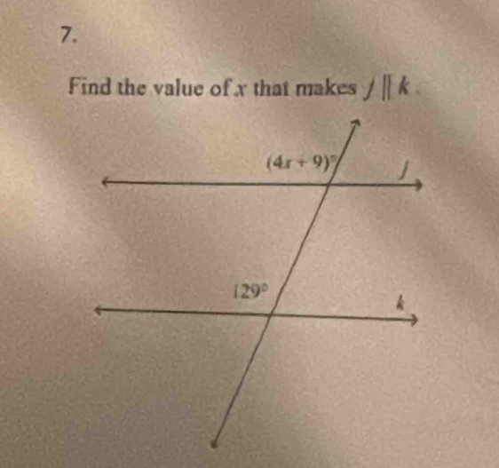 Find the value of x that makes j||k.