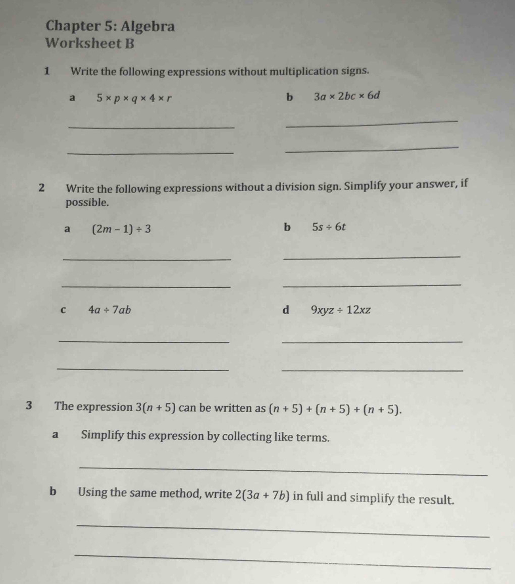 Solved: Chapter 5: Algebra Worksheet B 1 Write the following ...