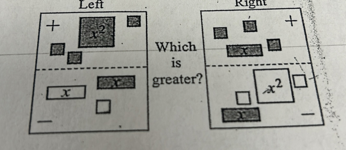 Left Right
+
+ x^2
Which 
is 
C greater?
x
x^2
_ 
_— 
a