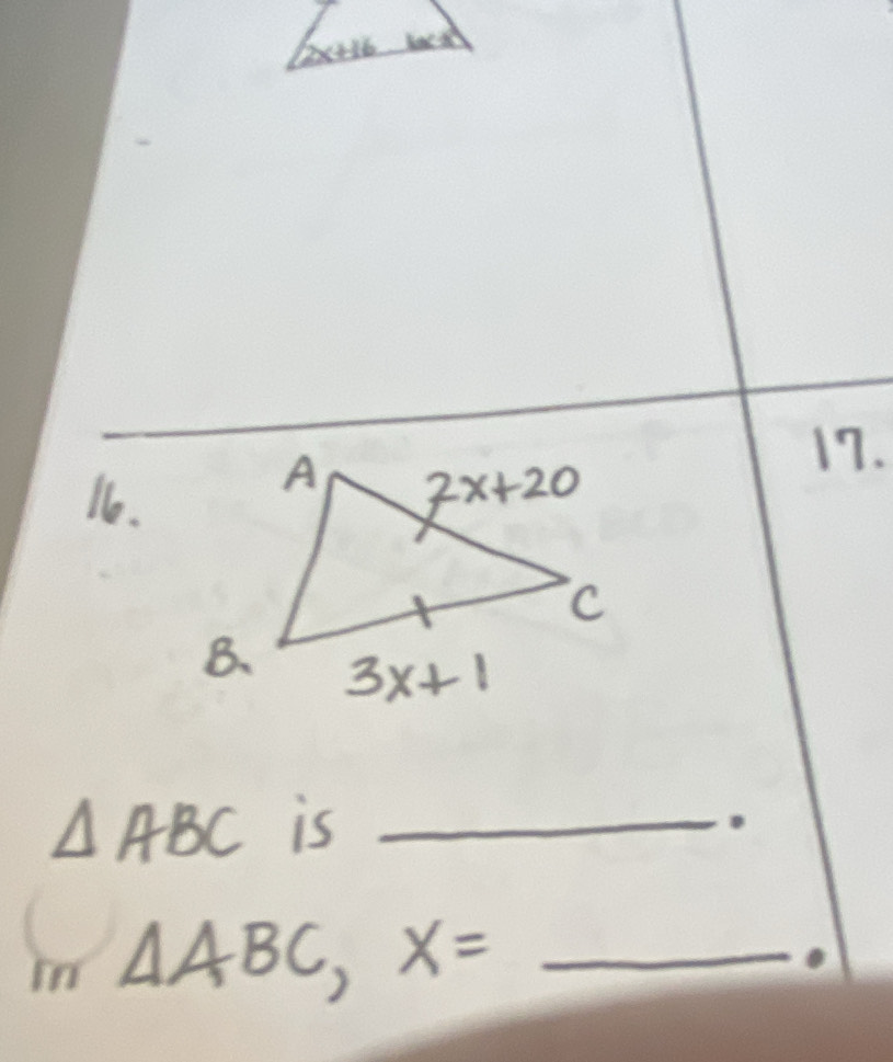 △ ABC is_
11 △ ABC,x= _ _ 
o