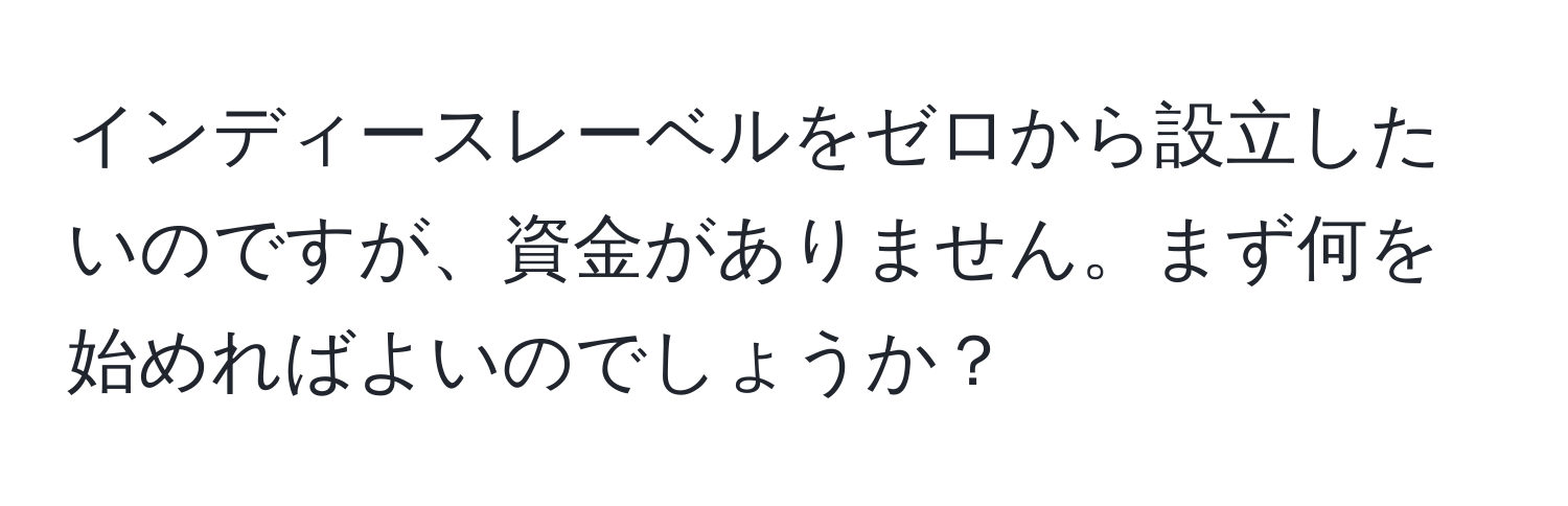 インディースレーベルをゼロから設立したいのですが、資金がありません。まず何を始めればよいのでしょうか？