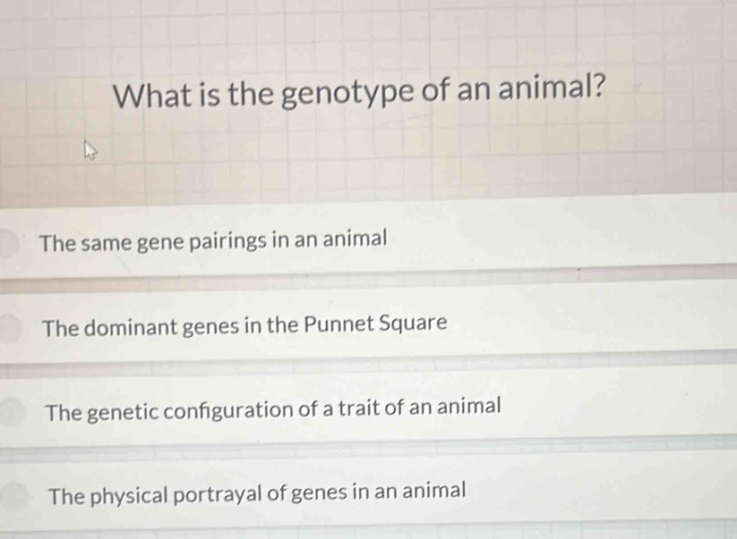 Solved: What is the genotype of an animal? The same gene pairings in an ...