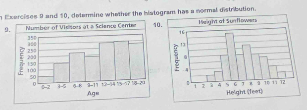 and 10, determine whether the histogram has a normal distribution. 
9. 10