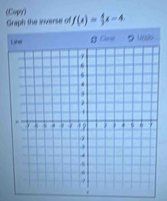 (Copy) 
Graph the inverse of f(x)= 4/3 x-4, 
$ Clos