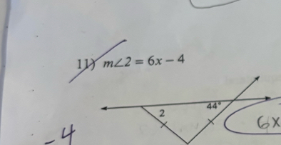 m∠ 2=6x-4