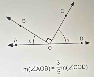 m(∠ AOB)= 3/5 m(∠ COD)