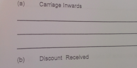 Carriage Inwards 
_ 
_ 
_ 
(b)₹ Discount Received