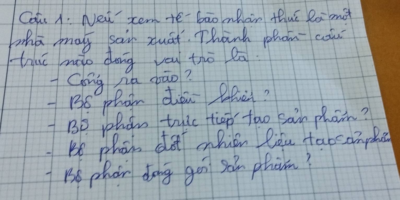 Cat A. New tem tebāo mhan thut Roi mot 
Tha may sai quat. Thank phom co? 
thu mio dōng you tho la. 
Cong za dāo? 
B36 pham dàn Rlie? 
Bp Phon tuic tiep too sain phom? 
Be phah da ohien liau tabsongl
156 phon dong gon soh phom?