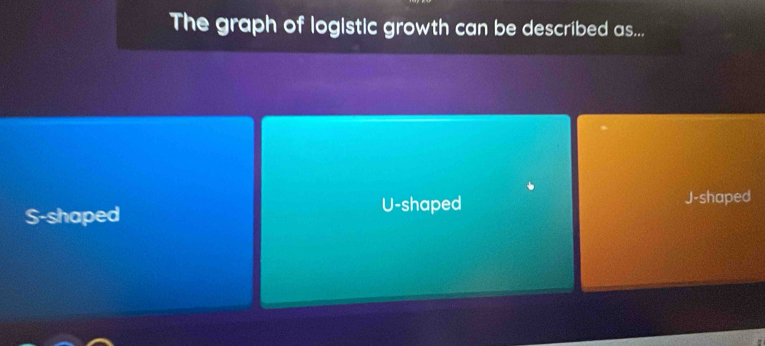 The graph of logistic growth can be described as...
S-shaped U-shaped
J-shaped