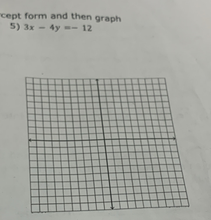 cept form and then graph 
5) 3x-4y=-12